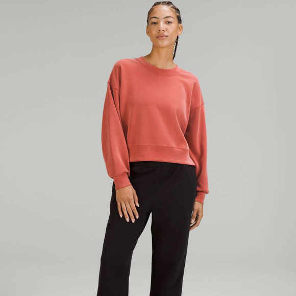 lululemon athletica Tops - LULULEMON Perfectly Oversized Cropped Crew Softstreme Cayenne Red Orange {TT50}